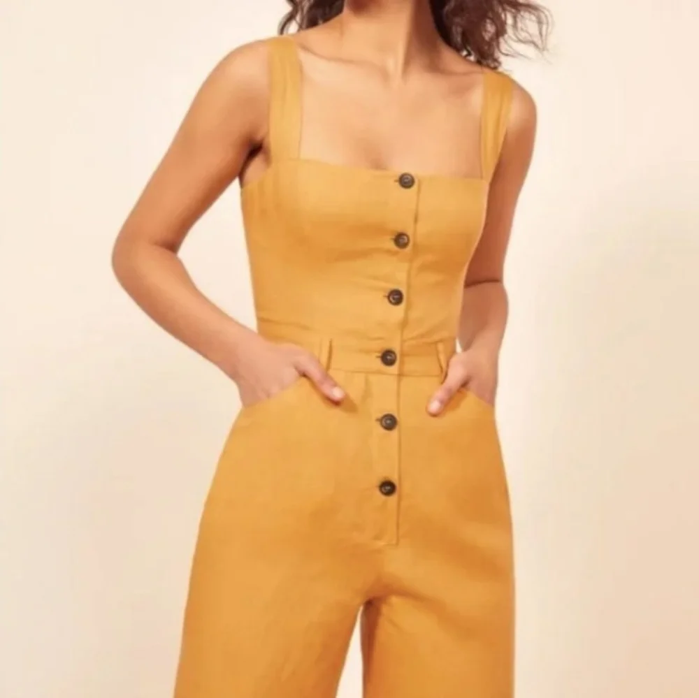 NEW Reformation Tyler Jumpsuit Ochre Mustard Yellow size 12‎